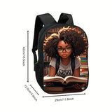 Chic Afro Girl Reading Nook Print Backpack - Lightweight, Durable Polyester School Bag with Detachable Straps for Teens & Students