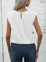 Chic Keyhole Back Tie Front Blouse - Effortless Casual Style with Classic Crew Neck Design - Perfect for Womens Spring and Summer Fashion