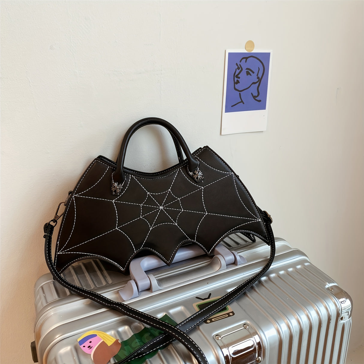 Bat Wing Shaped Crossbody Bag, Halloween Novelty Handbag, Gothic PU Leather Coin Purse