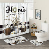 1/4pcs Deluxe White Daisy Pattern Shower Curtain Set - Bathroom Essentials with Non-Slip Mat, U-Shaped Toilet Mat, and 12 Hooks - Complete Bathroom Decor Solution