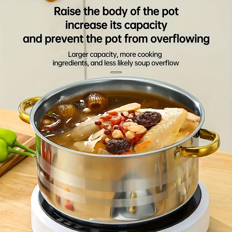 10-Pieces Stainless Steel Cookware Set - Kitchen & Dining Essential For Induction Cooking, Stockpot, Ricotta Pot, Double Handle With Pot Lid, Suitable For Soup, Hotpot, Pasta, Seafood Soup, Rice Cooker