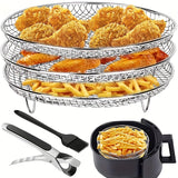 1 Set Air Fryer Accessories, Three-layer Circular Grill Rack, Steam Rack, Stainless Steel Stackable Rack, Dehydration Rack, Barbecue Basket, Barbecue Rack, Drain Basket, Filter Rack, Food Frying Basket, Oil Brush, Food Clip S