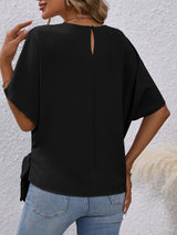 Solid Knotted Blouse, Casual Crew Neck Asymmetrical Blouse, Women's Clothing