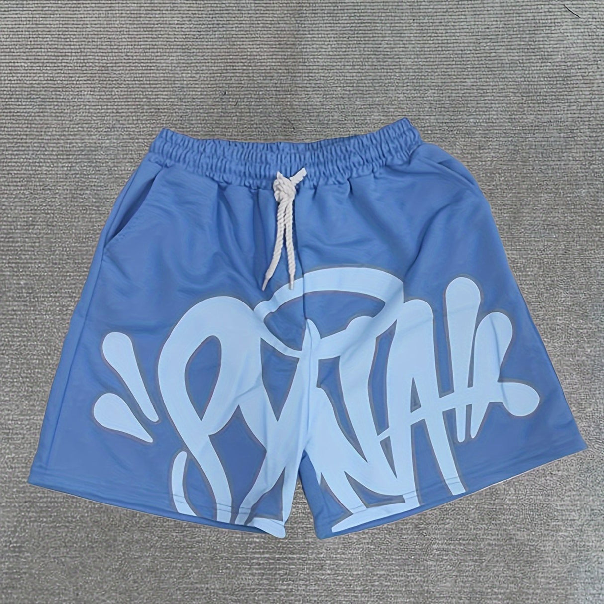 Casual Retro Hip Hop Print Drawstring Shorts for Men & Women - Y2K-Inspired Cotton Blend, Machine Washable, Streetwear Fashion