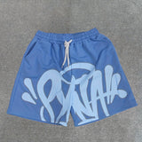Casual Retro Hip Hop Print Drawstring Shorts for Men & Women - Y2K-Inspired Cotton Blend, Machine Washable, Streetwear Fashion