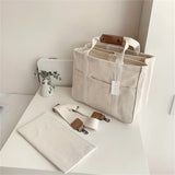 Canvas Tote Bag With Seperations, Durable Lightweight Shoulder Bag, Casual Practical Commuter   Bag