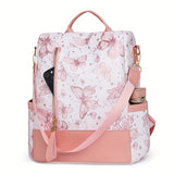 New Chinese Style Silvery Butterfly Print Bag for Women PU Soft This Year's Popular Versatile Single Shoulder Double Shoulder Handbag Trendy Anti-theft School Bag Large Capacity Simple Commuting Outdoor Travel Work Women's Ba