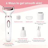 4-in-1 Painless Womens Hair Epilator - Ultimate Grooming Kit for Armpit, Bikini, Leg, Pubic Areas - Electric Razor, Trimmer, Clipper, Shaver for Effortless Smoothness