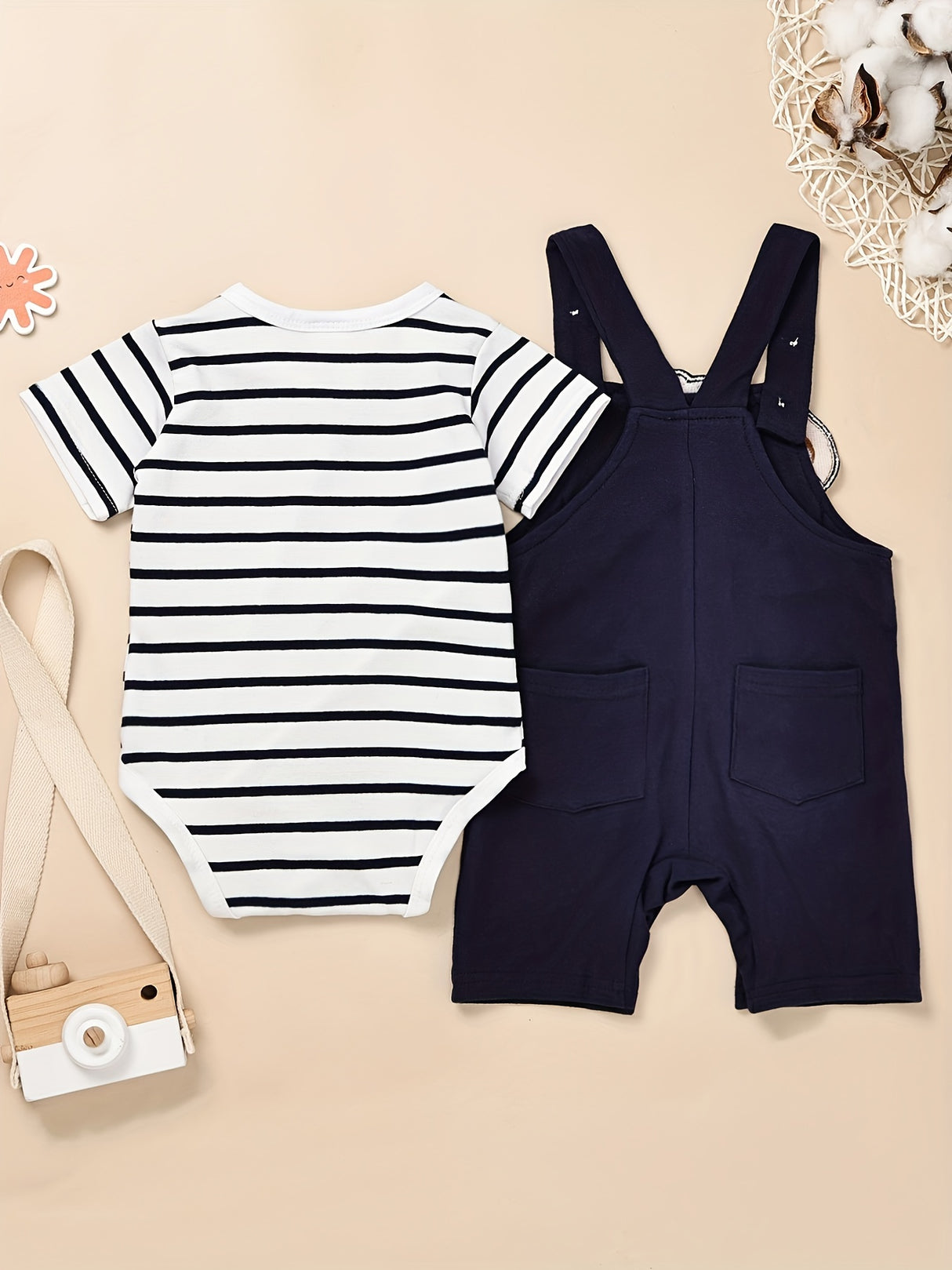 Baby Boy Clothes Newborn Romper Stripe Cute Cartoon Strap Pants Infant Overall Outfits 0-18 Months, for Outdoor