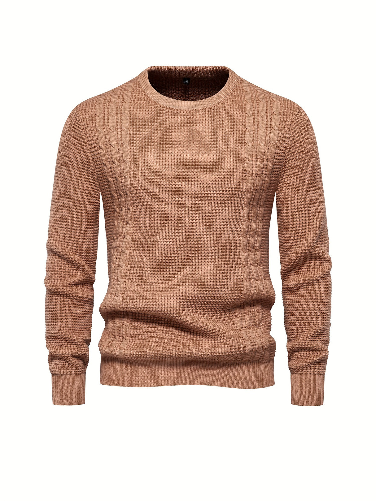 All Match Knitted Solid Sweater, Men's Casual Warm Slightly Stretch Crew Neck Pullover Sweater For Men Fall Winter