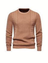 All Match Knitted Solid Sweater, Men's Casual Warm Slightly Stretch Crew Neck Pullover Sweater For Men Fall Winter