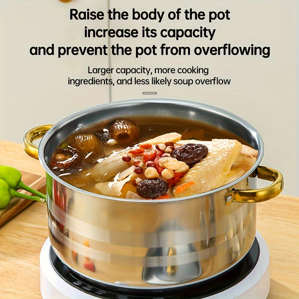 TAUFIKT 10pcs Set Of Stainless Steel Pots, Specifications Are 6.69/7.68/8.54/9.33/10.04inch, Stainless Steel Cooking Pot, 5 Pots + 5 Pot Lids, Suitable for Induction Cookers And Gas Stoves, Stainless Steel Double Handle with