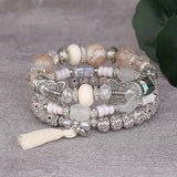 3pcs/set Vibrant Bohemian Butterfly Pendant Tassel Beaded Elastic Multi-Layer Acrylic Bracelets - Stylish Boho Accessories for Men and Women - Perfect Daily Decoration, Gift for Family, Friends, Boyfriends, and Girlfriends on