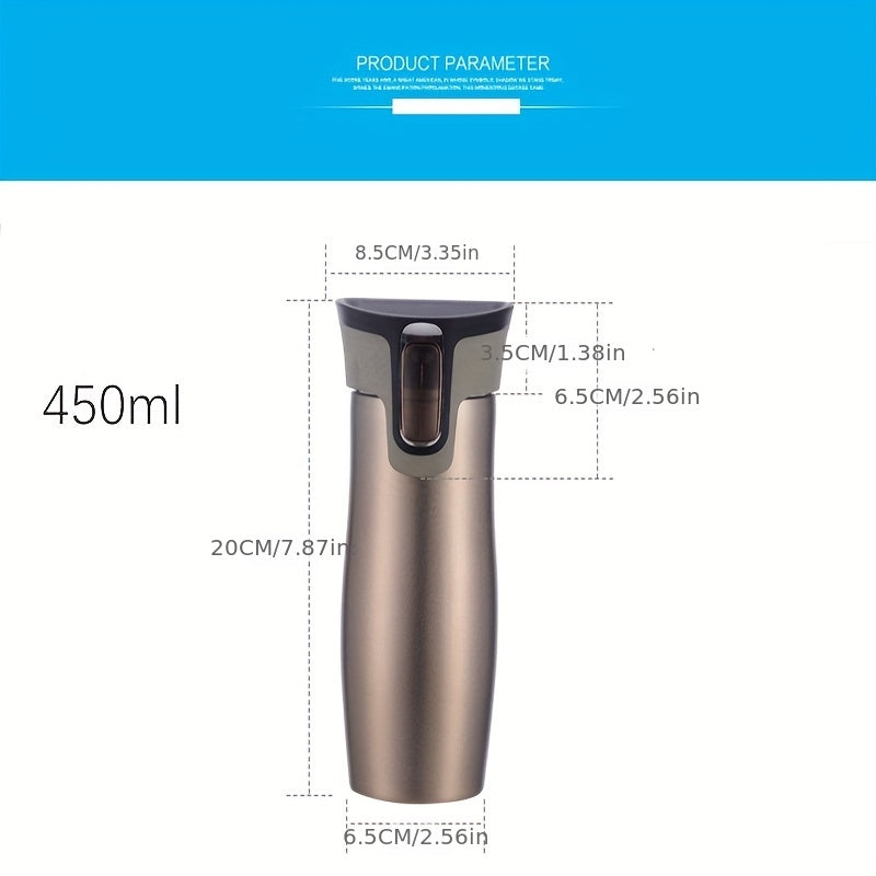 1pc, 304 Stainless Steel, 450ml/15.2oz Vacuum Travel Mug, Thermal Water Cups, Heat Insulation Drinking Cups