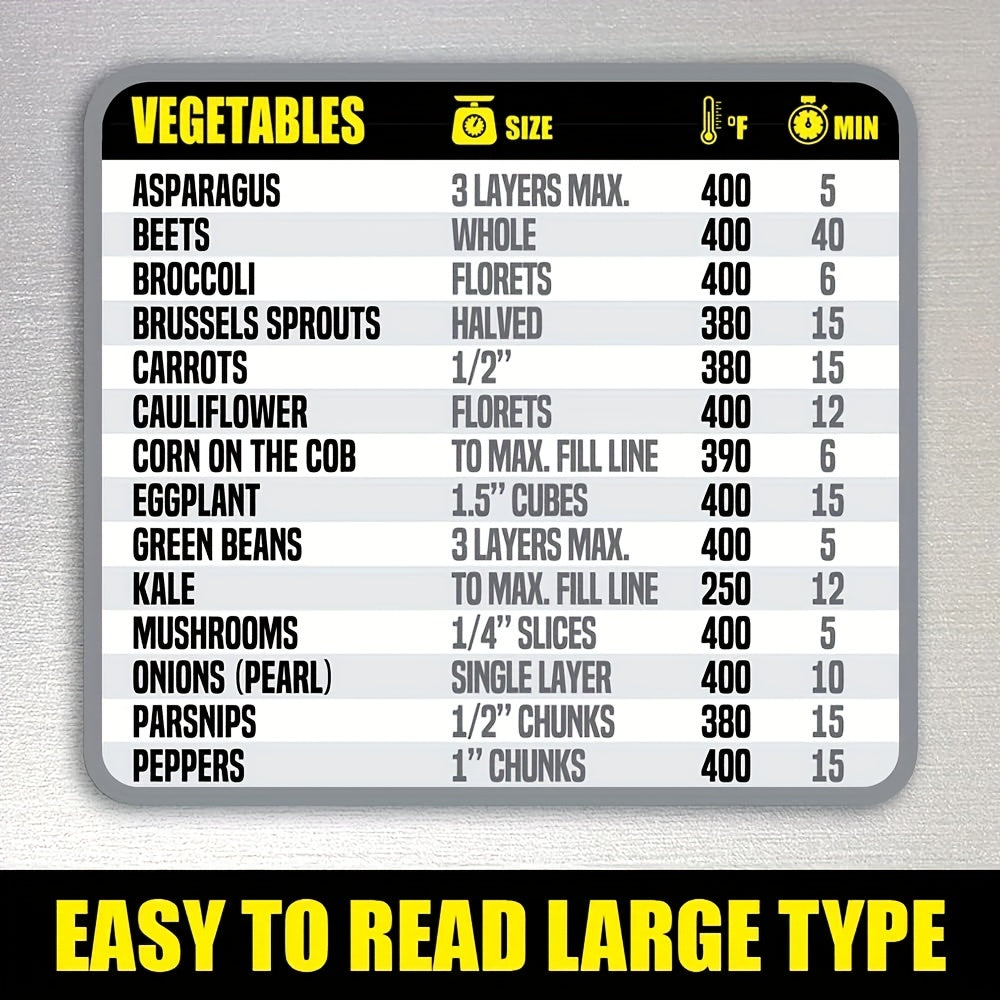 90 Food Reference Guide Air Fryer Cheat Sheet Magnets - Extra Large, Easy-to-Read, Magnetic Cooking Time Chart and Kitchen Gadget - Perfect for Beginners and Busy Home Cooks - Gray