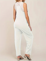 Women's Sleeveless Maternity Jumpsuits Casual Spaghetti Strap Overalls Long Harem Pants Romper with Pockets