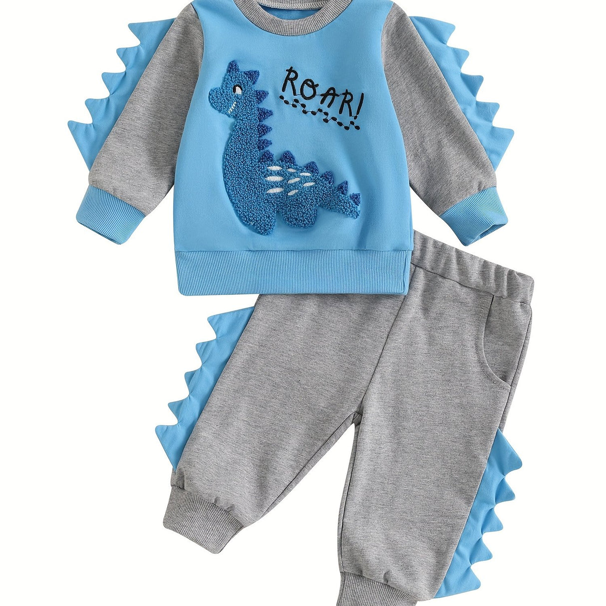 Toddler Boys Fall Outfits Dinosaur Letter Embroidery Long Sleeve Sweatshirts and Long Pants 2Pcs Clothes Set