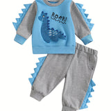 Toddler Boys Fall Outfits Dinosaur Letter Embroidery Long Sleeve Sweatshirts and Long Pants 2Pcs Clothes Set