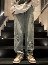 Y2k Baggy Jeans For Men, Hip Hop Grunge Demin Pants Wide Leg Loose Joggers Star Graphic Jeans