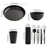 32pcs Modern Plastic Dinnerware Set - Round Tableware with Holiday Theme, Includes Plates, Bowls, Cups, Knives, Forks, Spoons, Chopsticks - Durable, Anti-Fall Design for Home, Restaurant, Outdoor Use