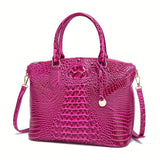 Chic Crocodile Embossed Womens Handbag - Top Handle Satchel with Roomy Interior & Convertible Crossbody Strap - Fashion Purse for Everyday Style