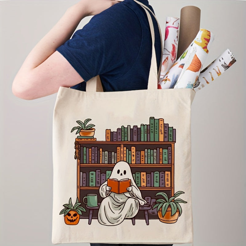1pc Cute Halloween Ghost Print Tote Bag Women's Bags Spring Summer Canvas Shoulder Bag Shopping Bags