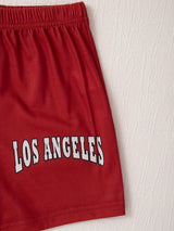 2pcs Boys Casual LOS ANGELES Letter Graphic Print Short Sleeve T-shirt & Shorts Set, Comfy Summer Boys Clothes