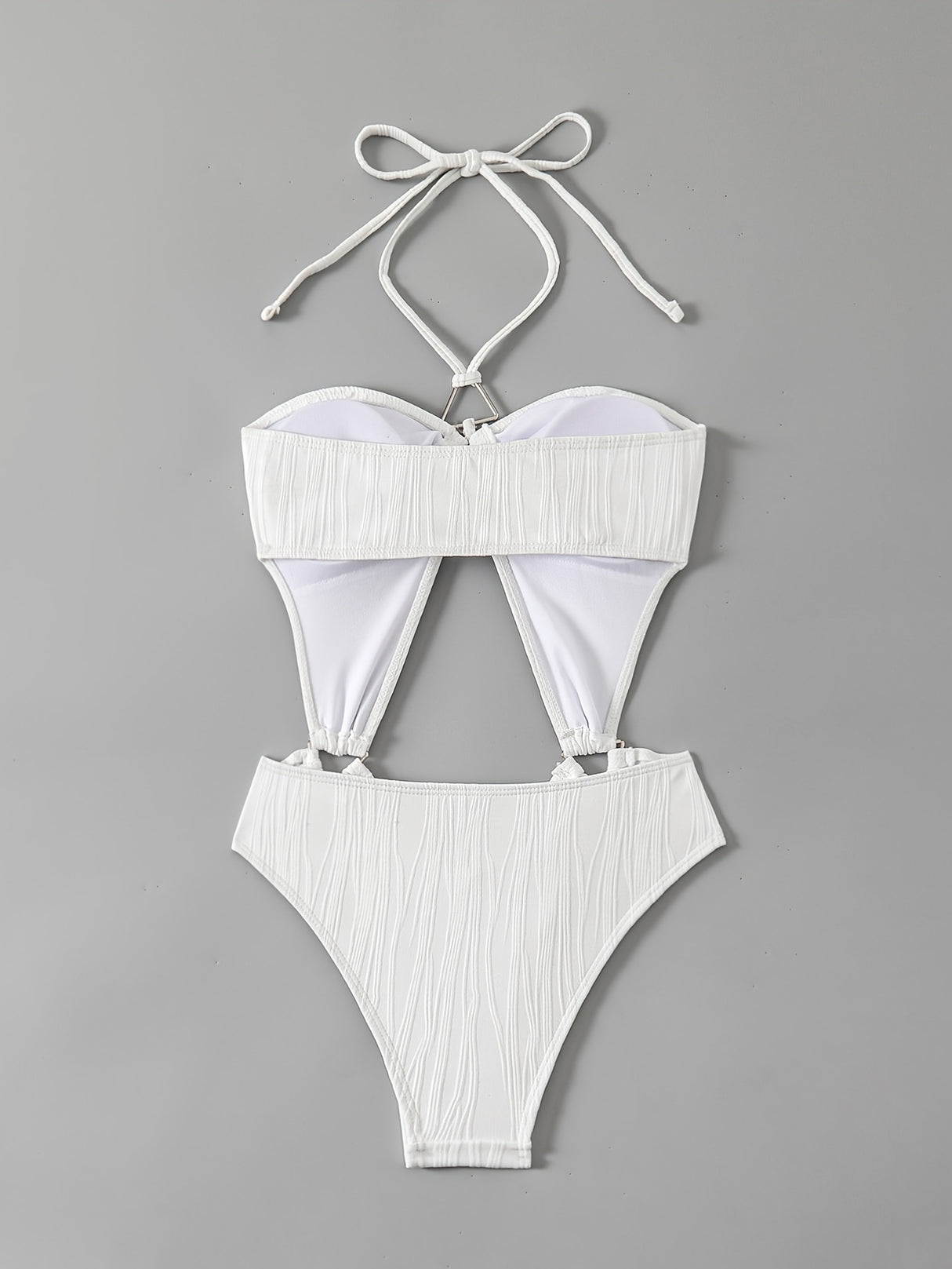 1pc Sexy One-Piece Swimsuit for Women, High Stretch Knit Fabric, Solid Color, High Cut Panty Bottom, Removable Padding, Polyester 95% Elastane 5%, Bandeau Collar Style