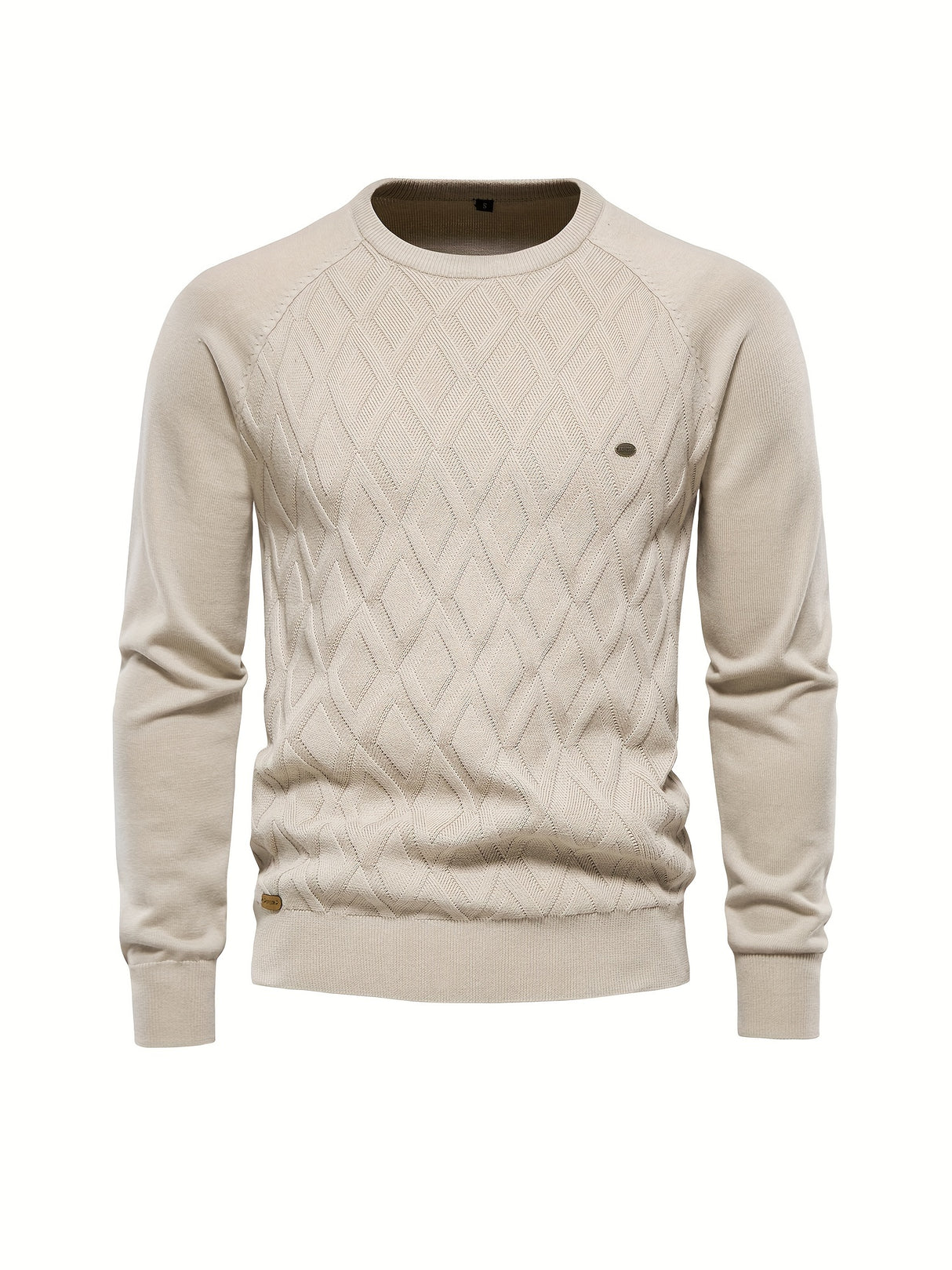 All Match Cotton Knitted Solid Sweater, Men's Casual Warm Slightly Stretch Crew Neck Pullover Sweater For Men Fall Winter