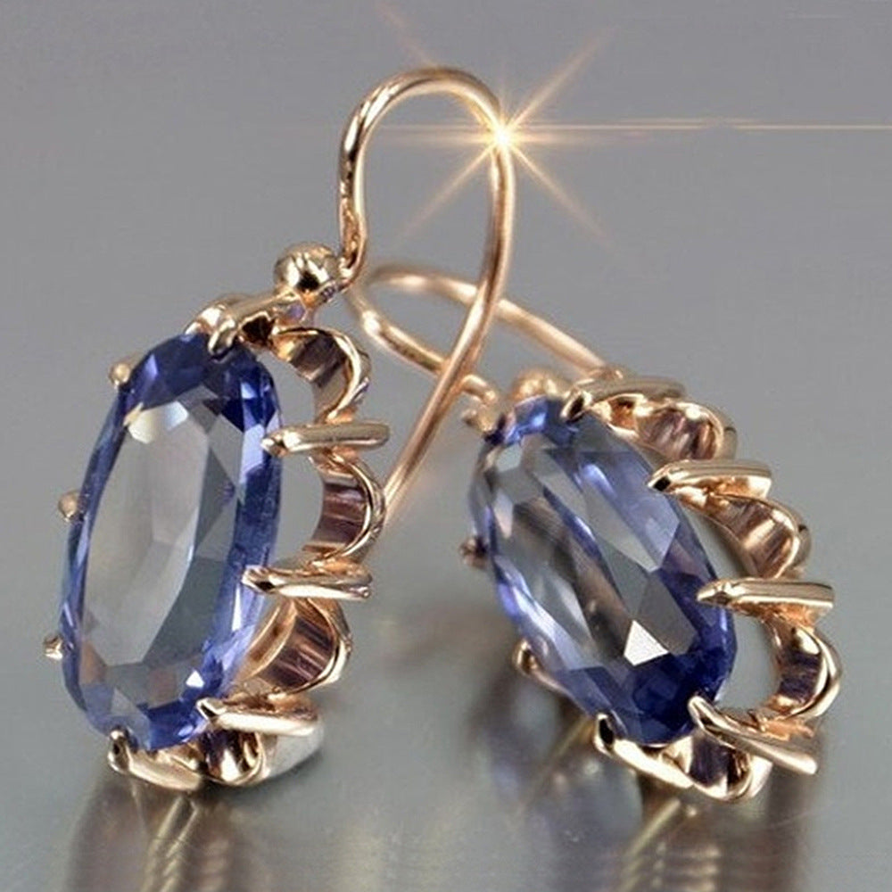 [Bridal Earrings] Oval Blue Bridal Wedding Earrings | Fashion Hanging Claw Setting Women's Jewelry Gifts