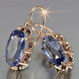 [Bridal Earrings] Oval Blue Bridal Wedding Earrings | Fashion Hanging Claw Setting Women's Jewelry Gifts