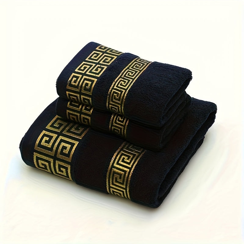 3-Piece Cotton Towel Set - Contemporary Embroidered Design, Super Absorbent Knit Fabric Bath and Hand Towels, Space-Themed 400 GSM Luxury Bathroom Essentials (1 Bath Towel, 2 Hand Towels)