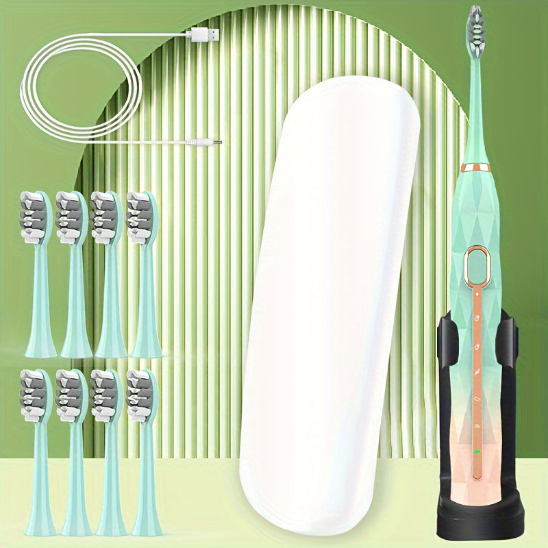 Acoustic Electric Toothbrush IPX8 Waterproof USB Rechargeable Couple Replaceable Metal Shaft Adult Men And Women With Toothbrush Seat With Suitcase Rechargeable Toothbrush Intelligent Timer 8 Replacement Brush Head 5 Colors