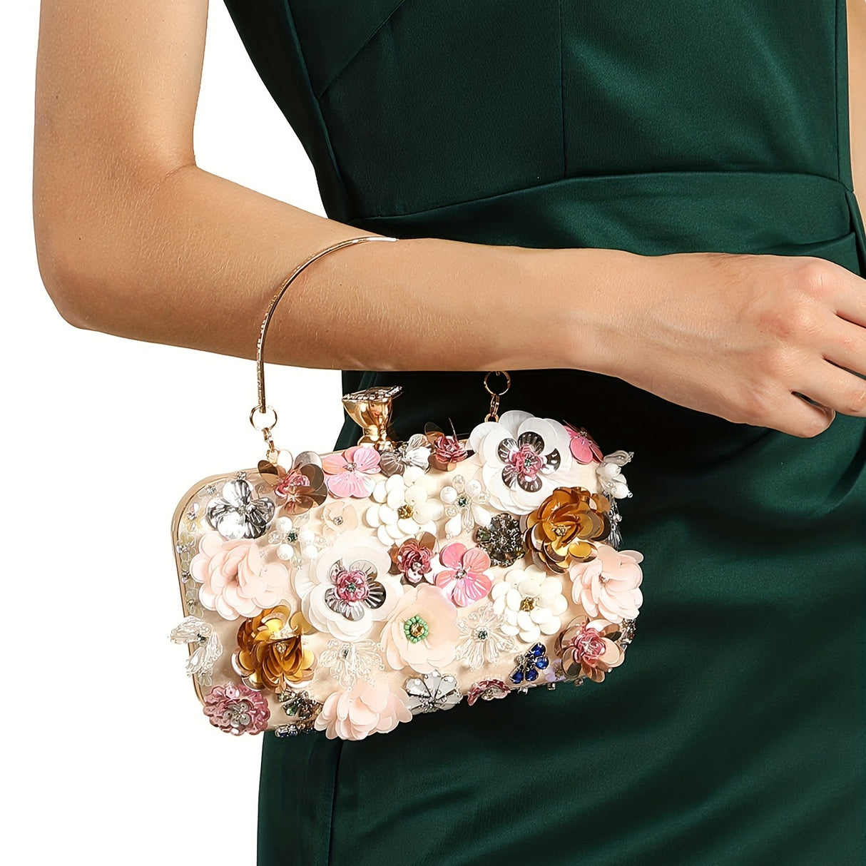 Mini Flower Decor Evening Bag, Elegant Rhinestone Clutch Bag, Women's Exquisite Dinner Bag For Party (7.87"x4.33"x1.77") For Carnaval
