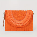 Trendy Fringe Straw Clutch Bag - Fashionable Woven Design with Secure Flap Magnet Closure - Stylishly Versatile Solid Color Purse & Wristlet