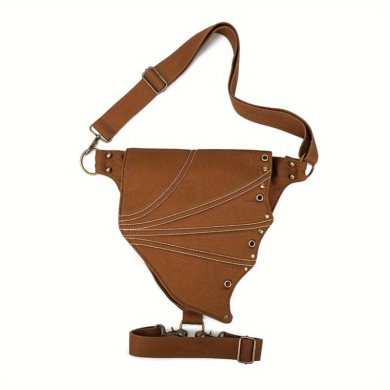 Punk Style Cotton Waist Pack for Women, Spiked Gothic Belt Bag with Large Capacity, Vintage Foldable Hip Pouch for Parties with Adjustable Strap, Lightweight with Snap Closure and Polyester Lining, Phone Holder Uncharged Bat