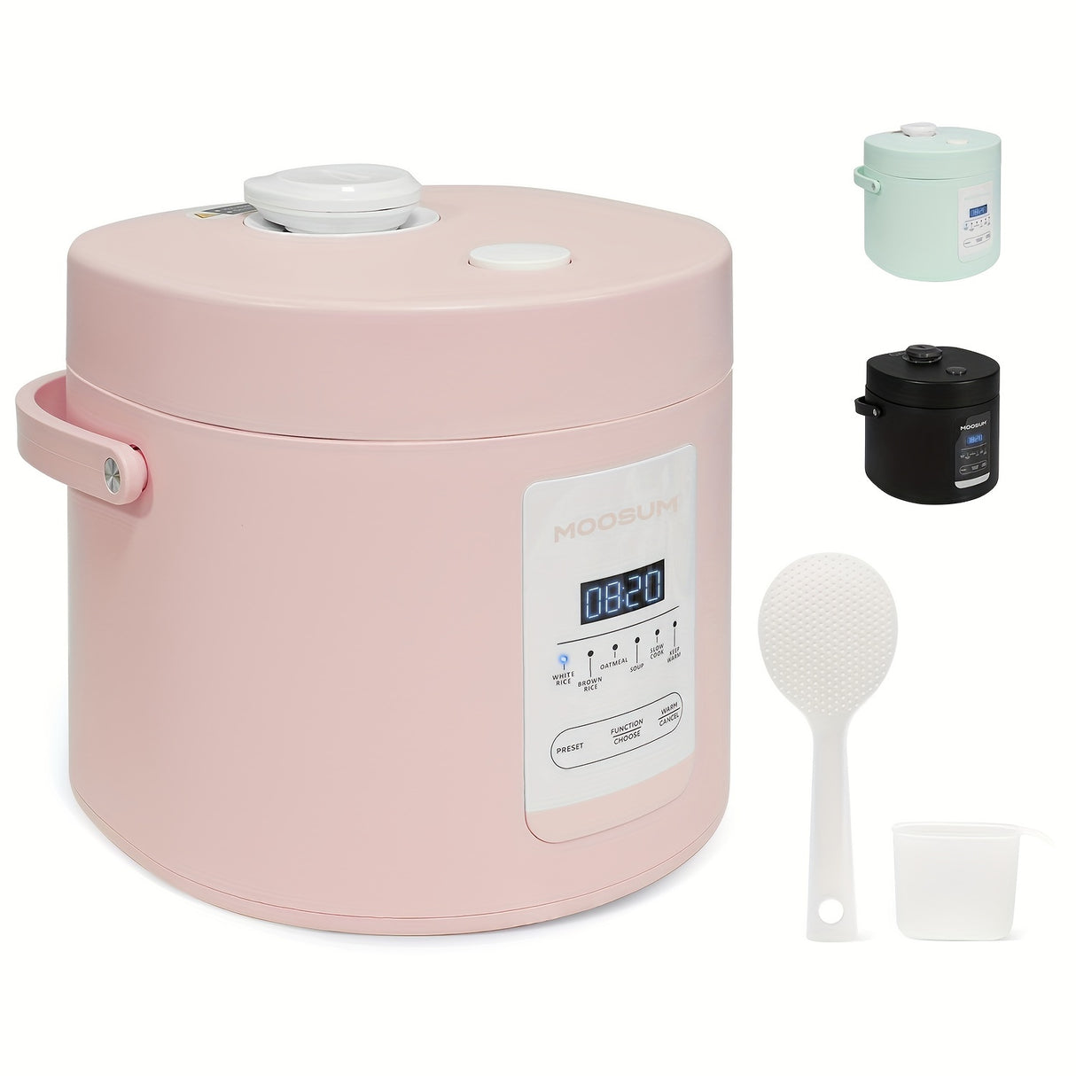 MOOSUM Multi Mini Rice Cooker 2-cups Uncooked (1.2L), Portable Small Japanese Travel Rice Cooker with Non-Stick Inner Pot, Slow Cooker, Easy Presets, 24 Hours Timer Delay & Keep Warm Function