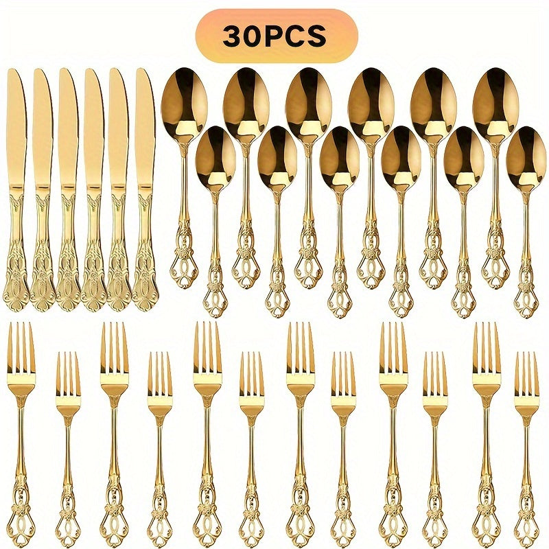 20/30pcs Vintage Baroque Style  Silverware Set, Elegant Dinnerware for Weddings, Restaurants, and Home Dining