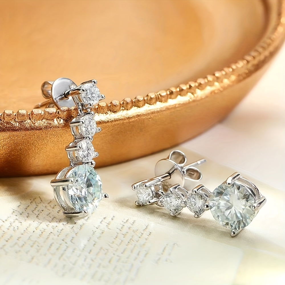 Luxurious 925 Sterling Silver Moissanite Round Shape Tassel Earrings - Dazzling Proposal, Engagement, Wedding, Anniversary, and Birthday Gift for Women - Hypoallergenic, Nickel-Free, and Comfortable to Wear