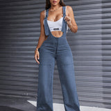 Women'S Clothing For Autumn And Summer, Women'S Summer Wear, Women'S Denim, Overalls, Adjustable Shoulder Straps, Loose Straight Legs, Wide-leg Denim Jumpsuits, Loose Jumpsuits