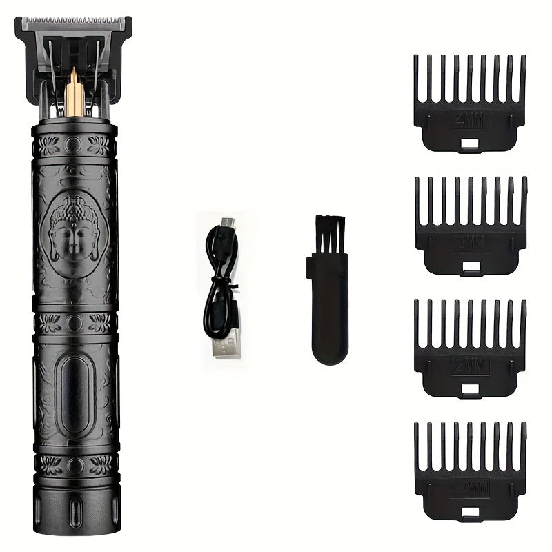 USB Rechargeable 320mAh Lithium Battery T9 Vintage Carving Men'S Electric Razor - Wet/Dry Shaving Clipper Body Hair Trimmer - ABS Plastic