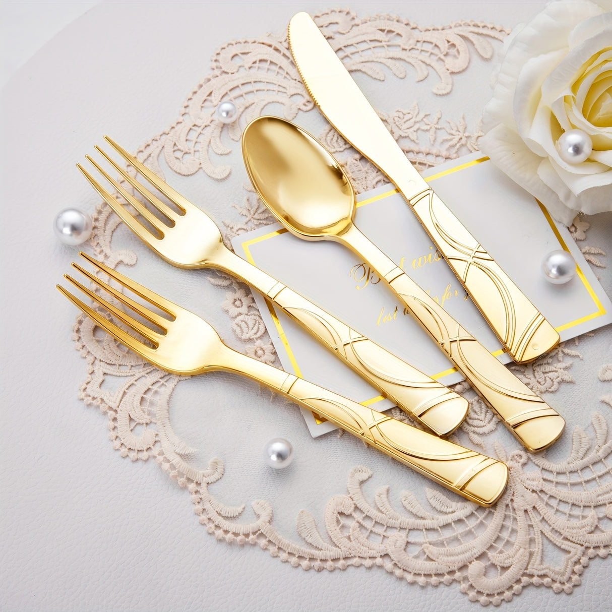 75 Pcs Golden Silverware - Golden Cutlery Set - Disposable Flatware Dinnerware Includes 25 Golden Forks, 25 Golden Spoons, 25 Golden Knives Utensils For Party, Birthday, Wedding, Reuse After Washing Hands