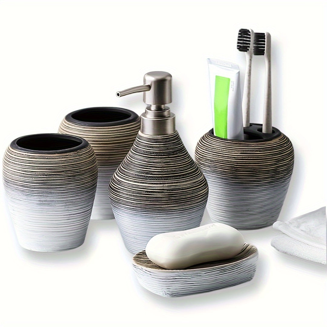 5pcs Ceramic Bathroom Set: Includes Lotion Dispenser, Toothbrush Holder, Soap Dish & More - Elegant Home Decor, Toothbrush Cup