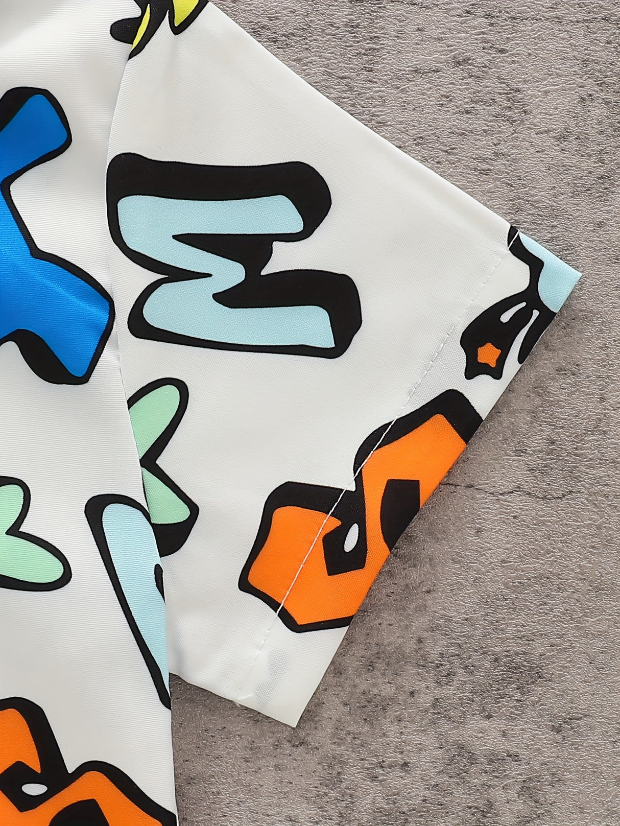 Cartoon Colorful Letter Print Boys Creative Shirt & Hat (Without T-shirt), Casual Short Sleeve Lapel Shirt Tops, Boys Clothes For Summer Outdoor
