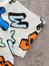 Cartoon Colorful Letter Print Boys Creative Shirt & Hat (Without T-shirt), Casual Short Sleeve Lapel Shirt Tops, Boys Clothes For Summer Outdoor
