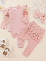 Baby Girl Clothes Newborn Romper Long Sleeve Infant Outfits 3pcs Ruffle Tops + Pants + Headband 0-18 Months, Infant Fall Wear | Bow Adorned Outfit | Soft Newborn Clothes, Newborn Girl Clothes, Perfect for Outdoor