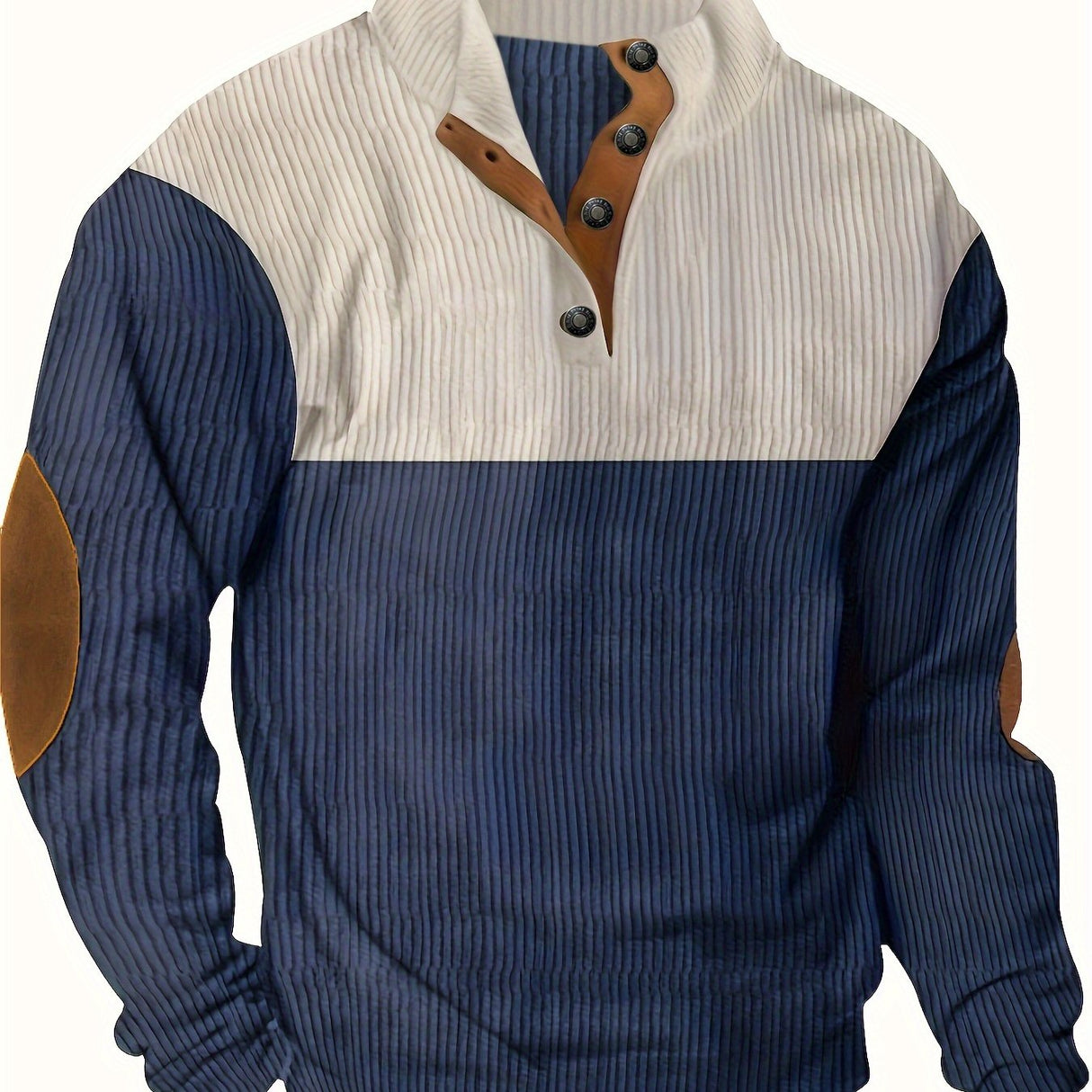 Retro Color Block Knitted Ribbed Sweater, Men's Casual Warm Mid Stretch Stand Collar Pullover Sweater For Men Fall Winter, Old Money Style