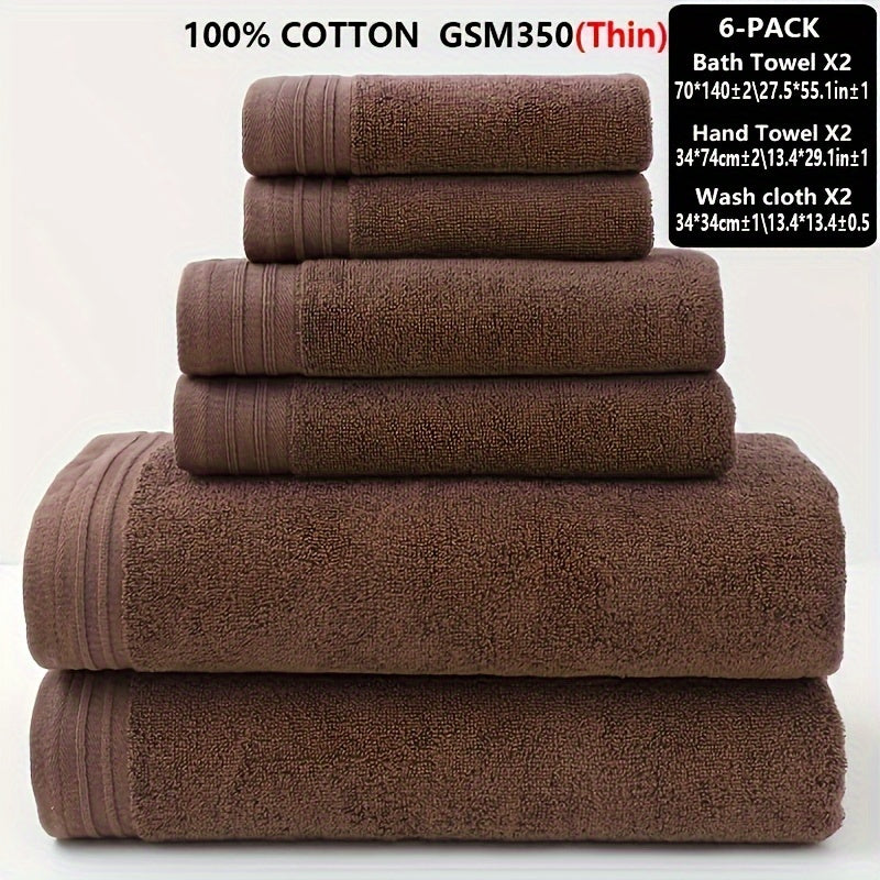 6-Piece Luxury Cotton Towel Set - Ultra-Absorbent, Quick-Drying, Super Soft, and Thickened for Bathroom Essentials - Complete Home Bathroom Supplies with 2 Washcloths, 2 Hand Towels, and 2 Bath Towels
