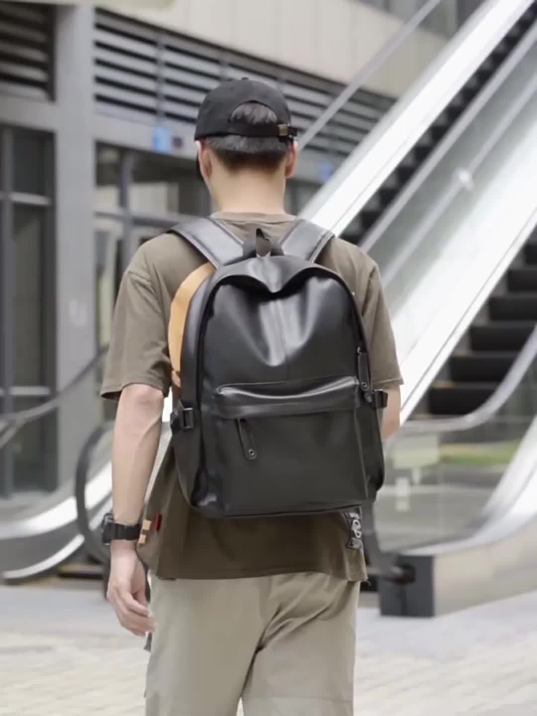 1pc Men's Fashion Travel Backpack, Student School Bag, PU Leather Casual Backpack
