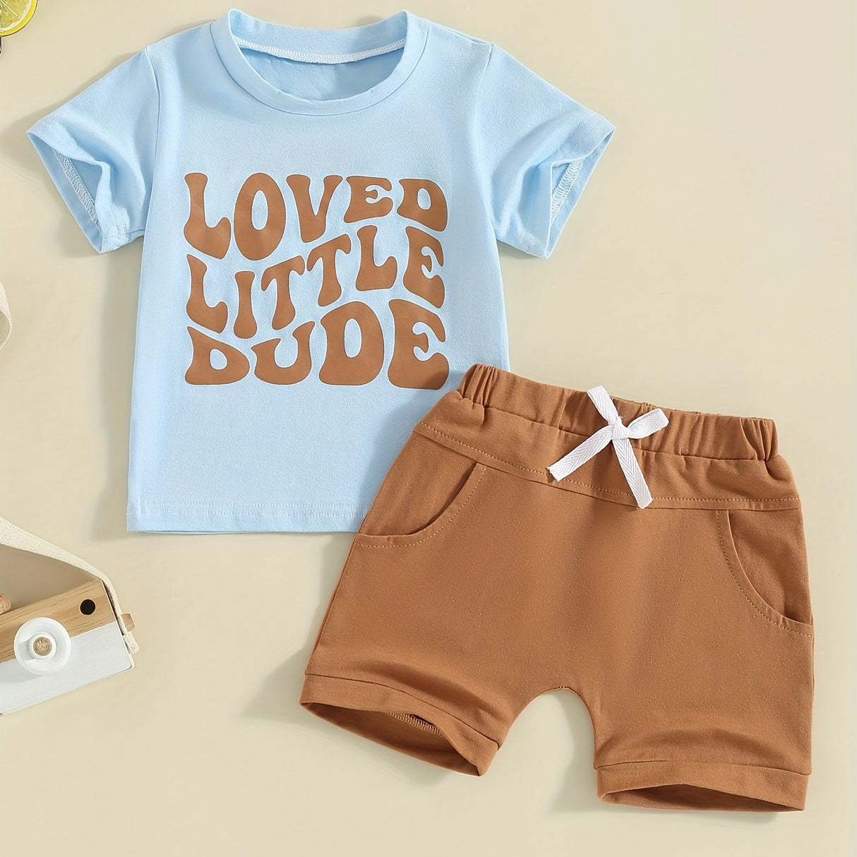 Toddler Boys 2pcs Shorts Sets Short Sleeve Letter Print Tops and Drawstring Shorts Sets, for Outdoor